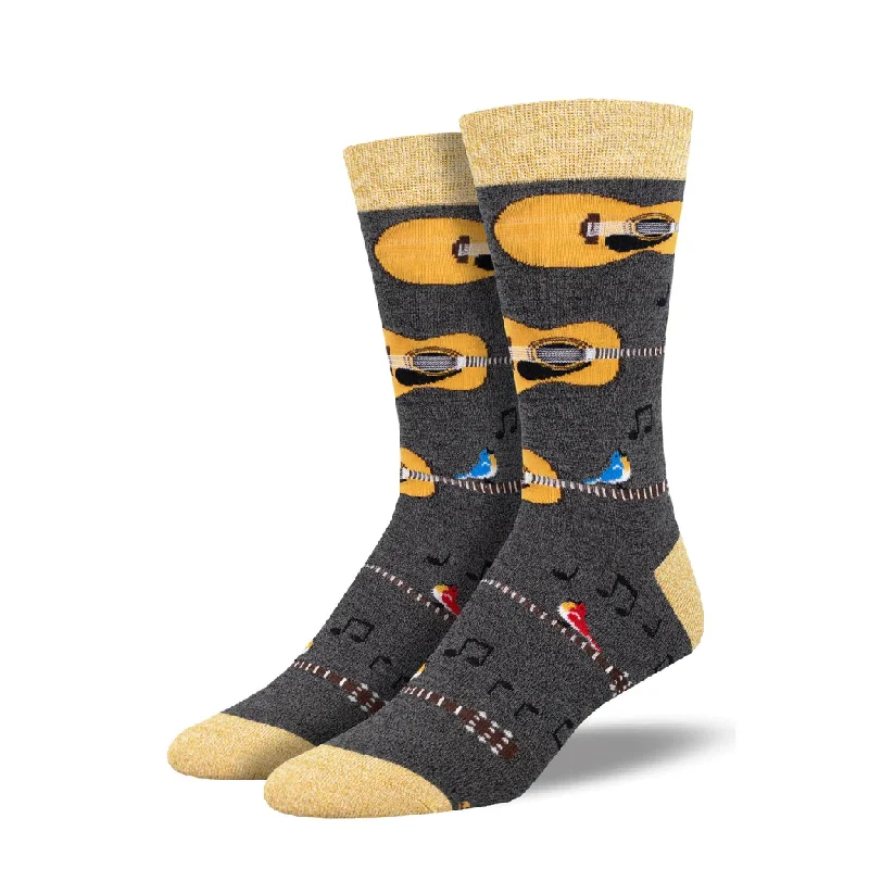 Acoustic Guitars with Birds Men’s Socks, Gray