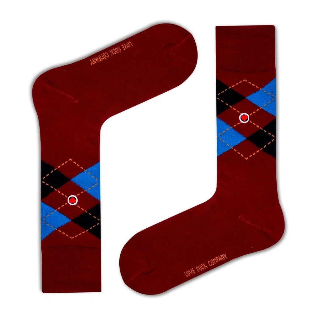 Men's Argyle Dress Socks Burgundy Love Sock Company (M)