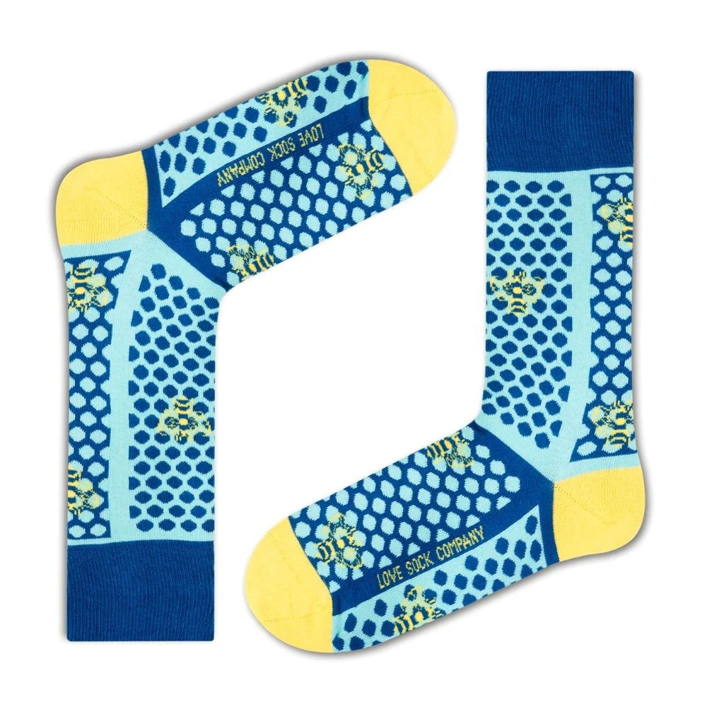 Love Sock Company Colorful Bee Casual Dress Socks Blue (M)