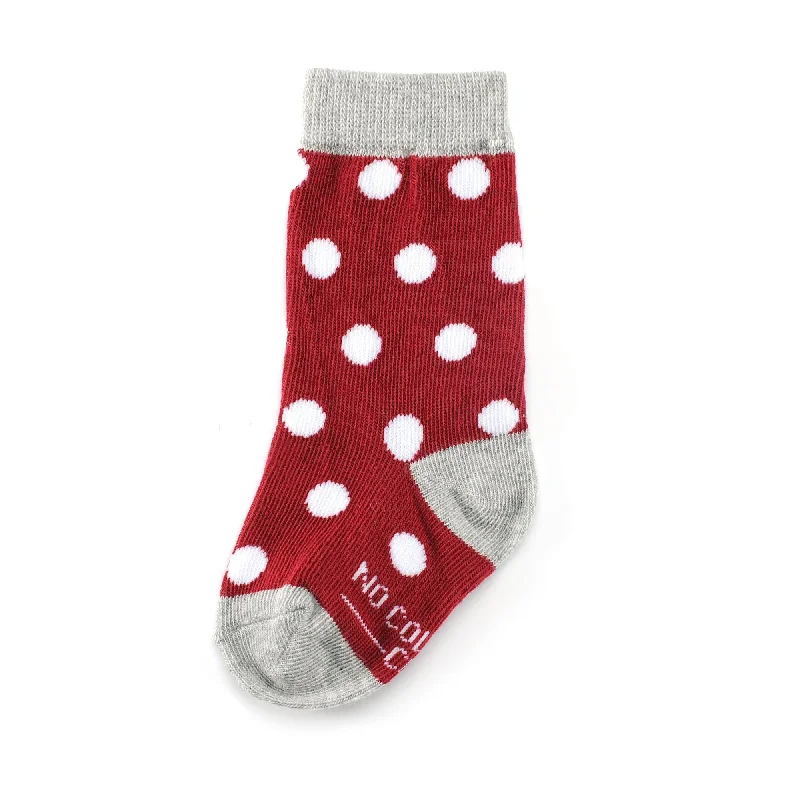 Burgundy with White Polka Dot Toddler Socks