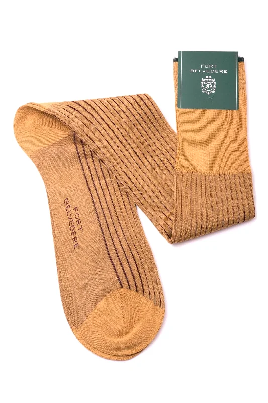 Caramel & Dark Burgundy Shadow Stripe Cotton Socks