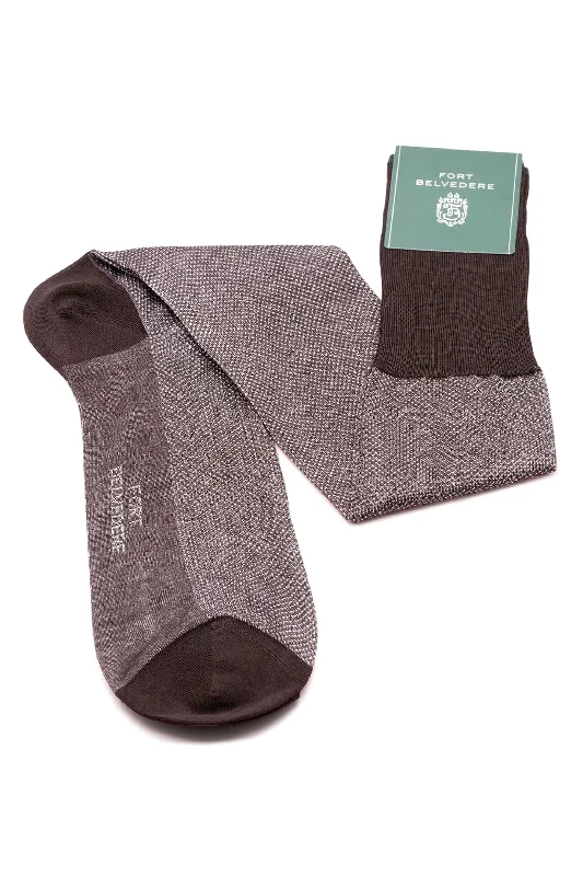 Dark Brown & White Two-Tone Solid Socks