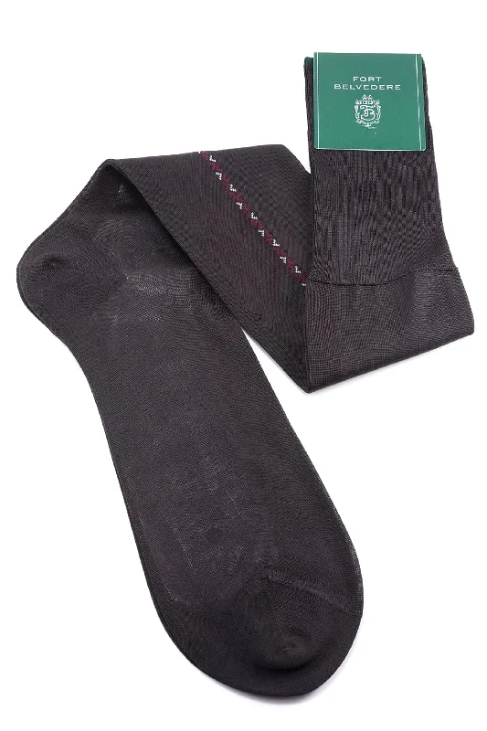 Dark Gray Cotton Socks with Burgundy & White Clocks