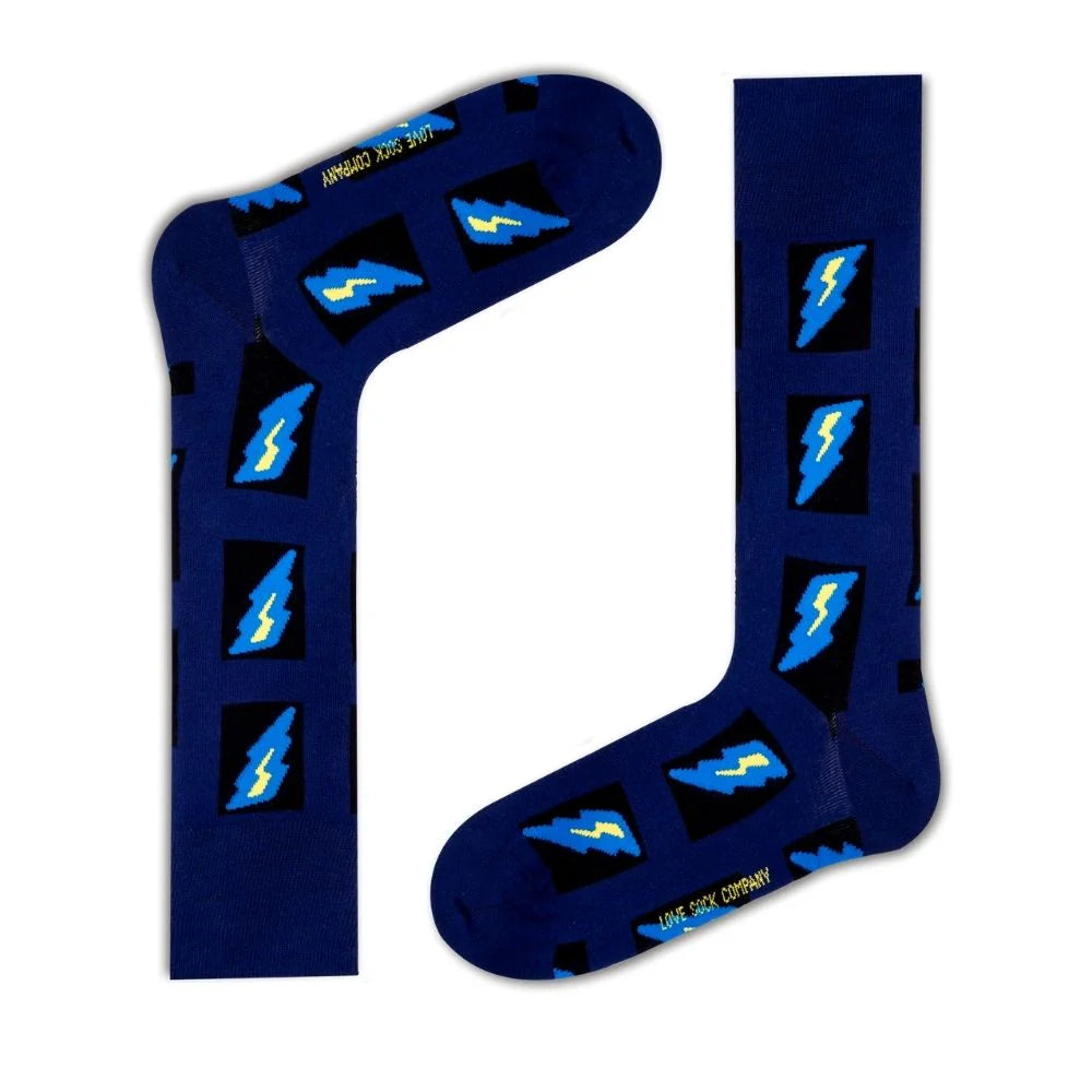 Love Sock Company Colorful Patterned Novelty Lightning Men's Dress Socks Blue