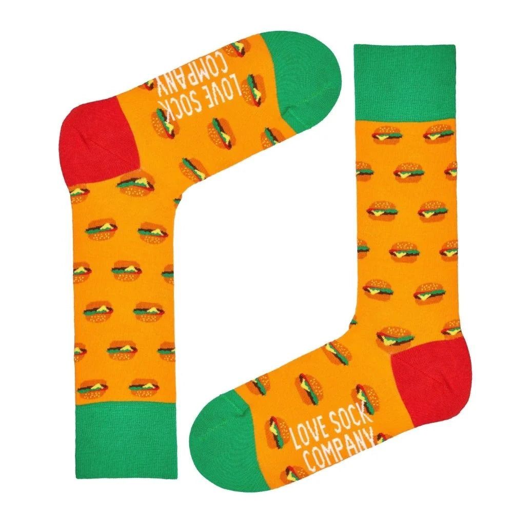 Love Sock Company Burger Novelty Crew Socks Orange (Unisex)