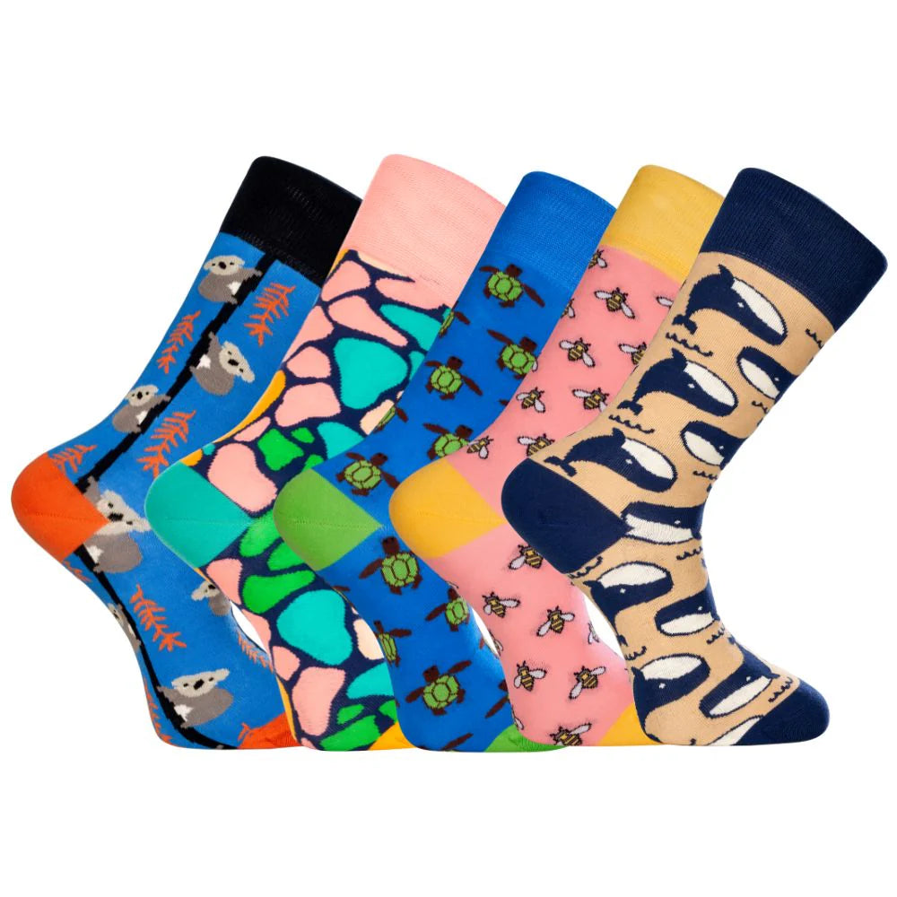 Men’s Colorful Fun Patterned Crew Socks Gift Pack