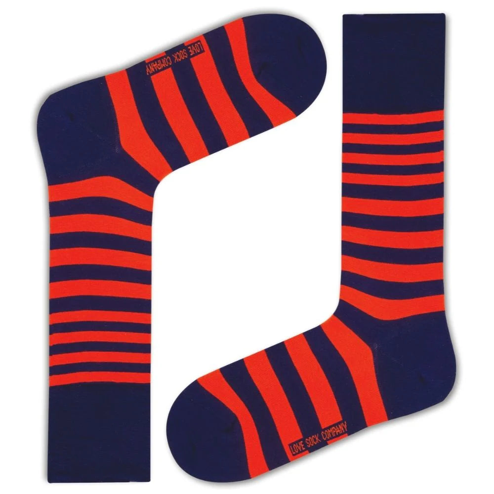 Love Sock Company Men's Stripe Sock Orange Navy Tokyo (M)