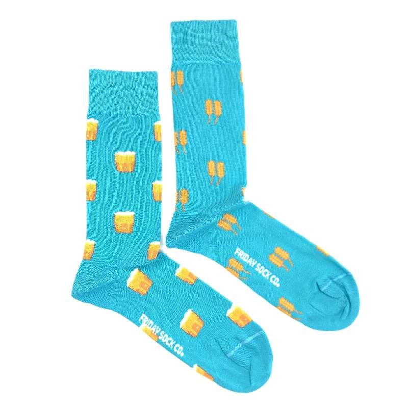 Men's Turquoise Wheat & Beer Mismatched Socks