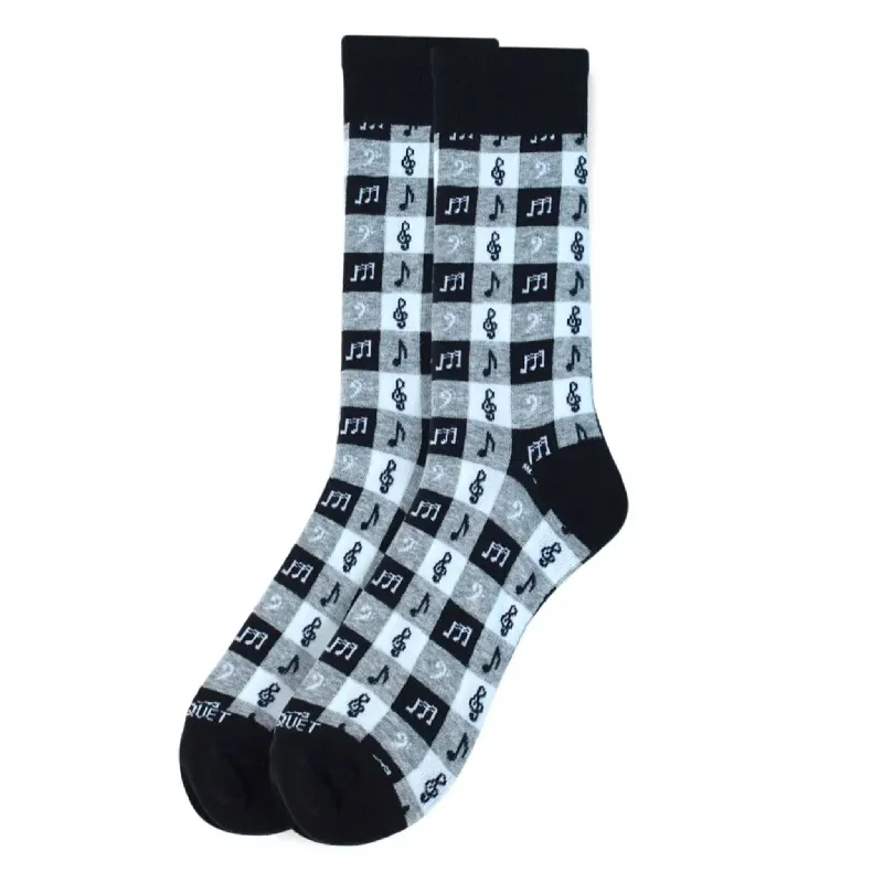 Music Notes Squares Men’s Socks, Black