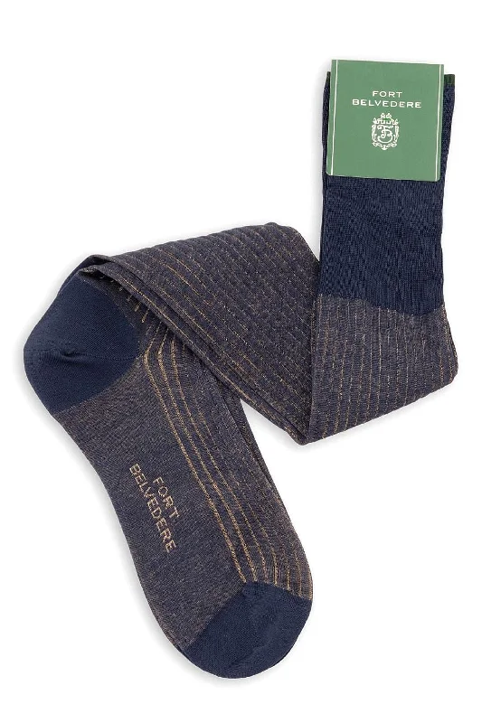 Navy & Khaki Shadow Stripe Cotton Socks