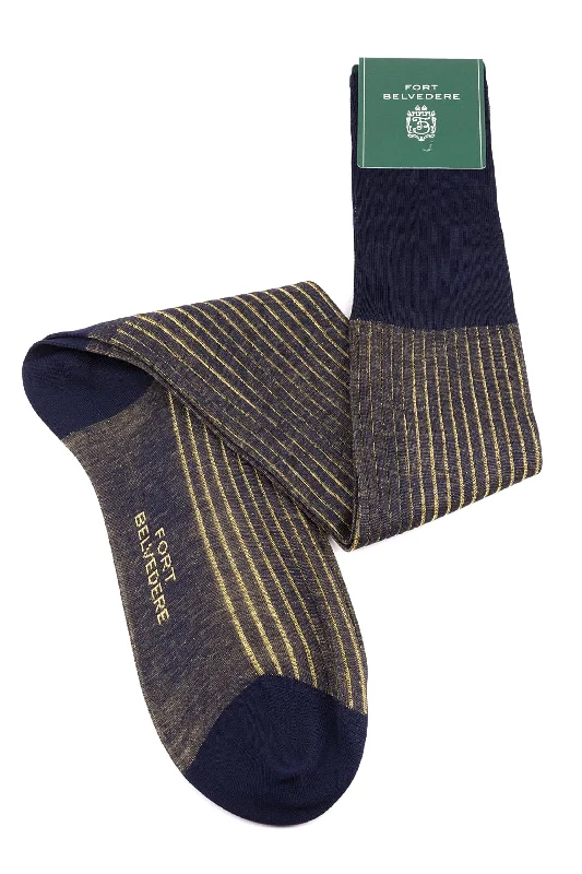 Navy & Yellow Shadow Stripe Cotton Socks