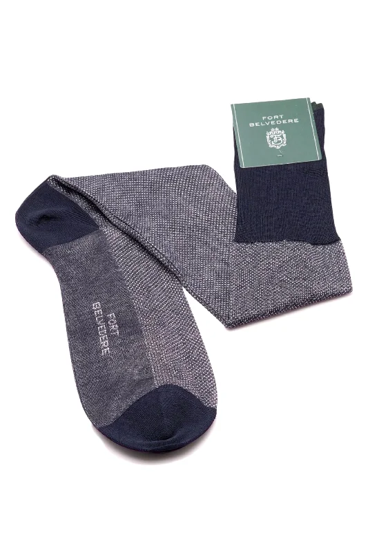 Navy Blue & White Two-Tone Solid Socks