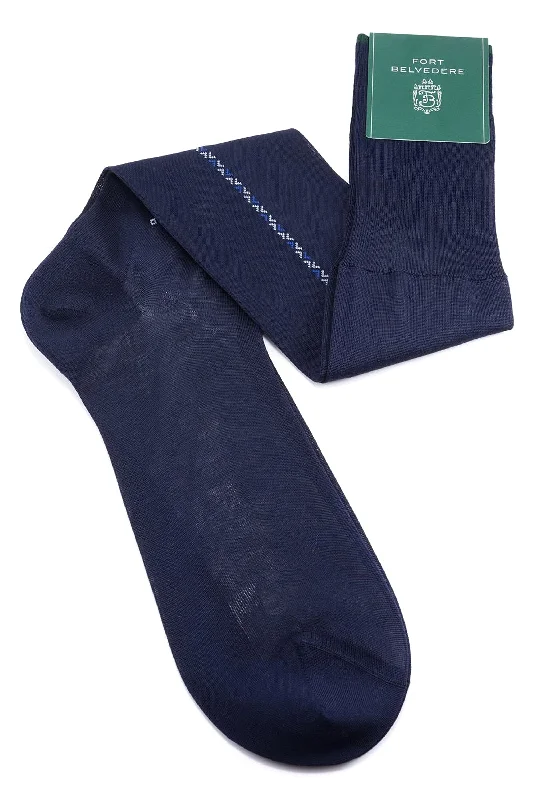 Navy Cotton Socks with Blue & White Clocks