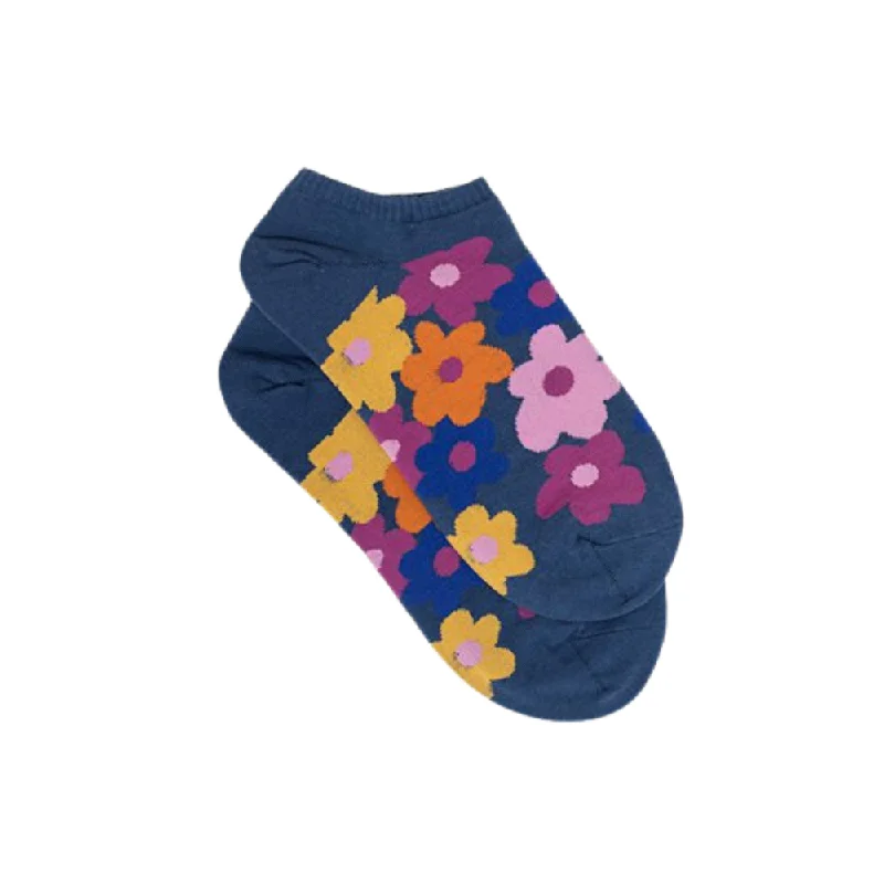 Retro Flower  Ankle Sock - Navy