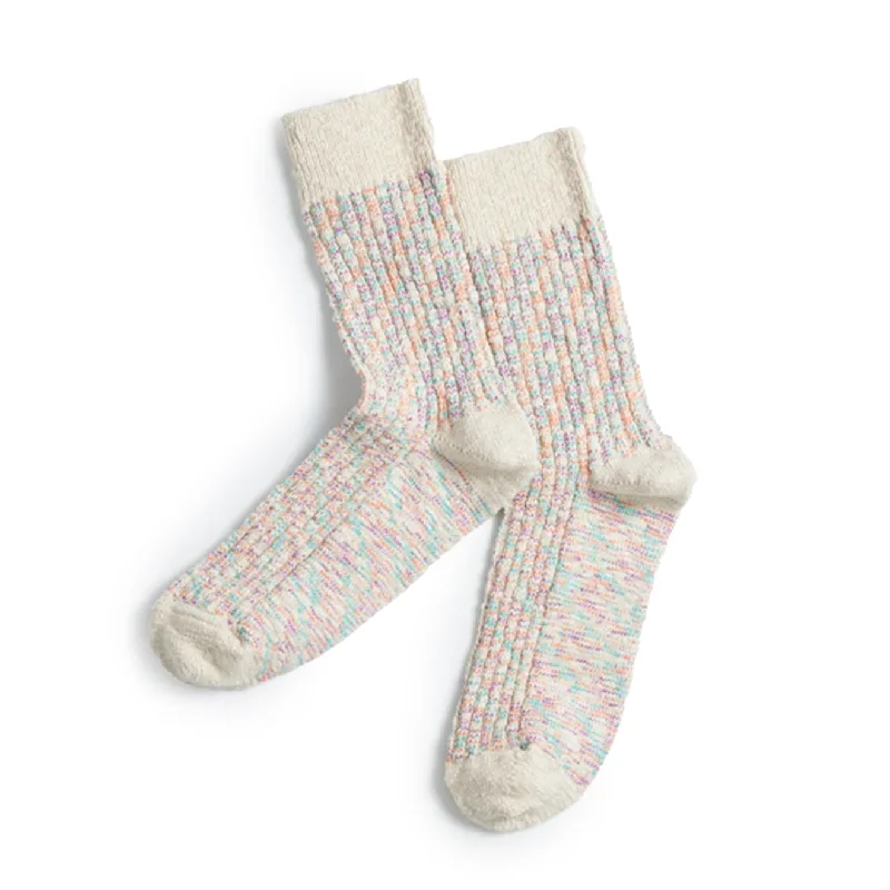 Rototo Kasuri Ribbed Crew Socks Coral / Blue