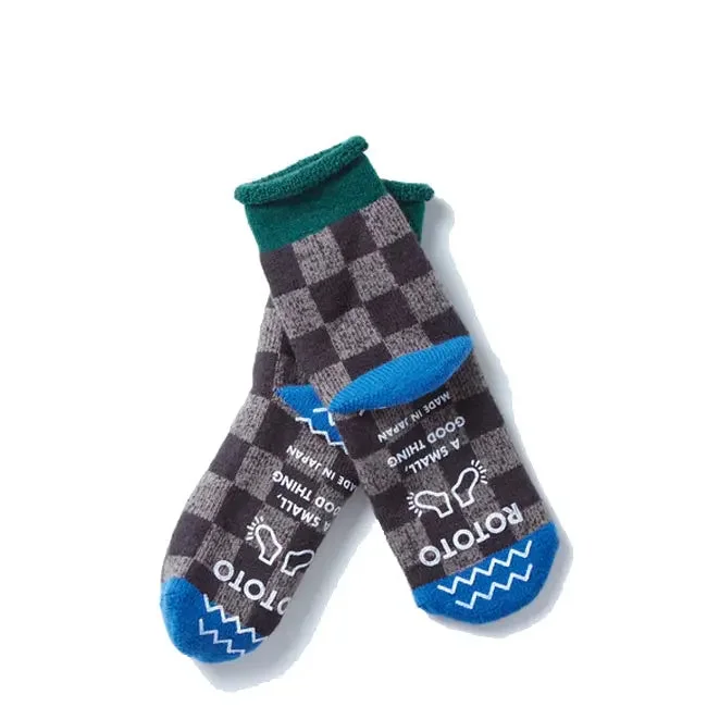 Rototo Pile Room Socks Checkerboard Dark Green / Brown