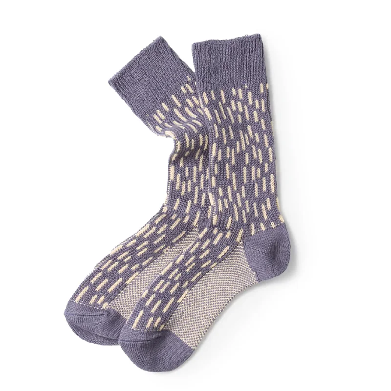 Rototo Rain Drop Crew Socks Steel Blue / Ivory