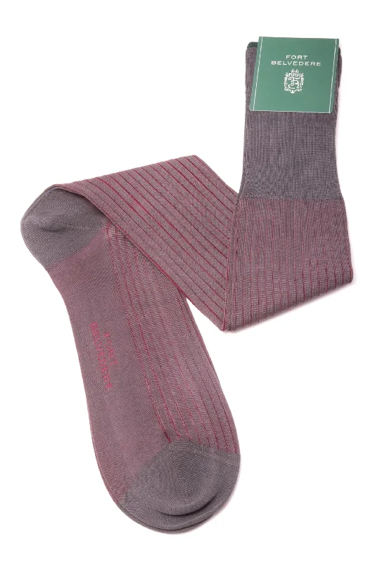 Gray & Red Shadow Stripe Cotton Socks