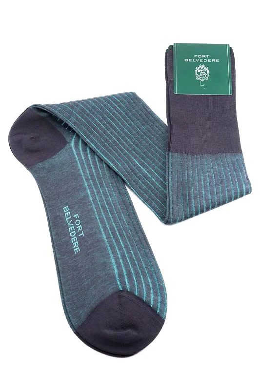 Gray & Turquoise Shadow Stripe Cotton Socks