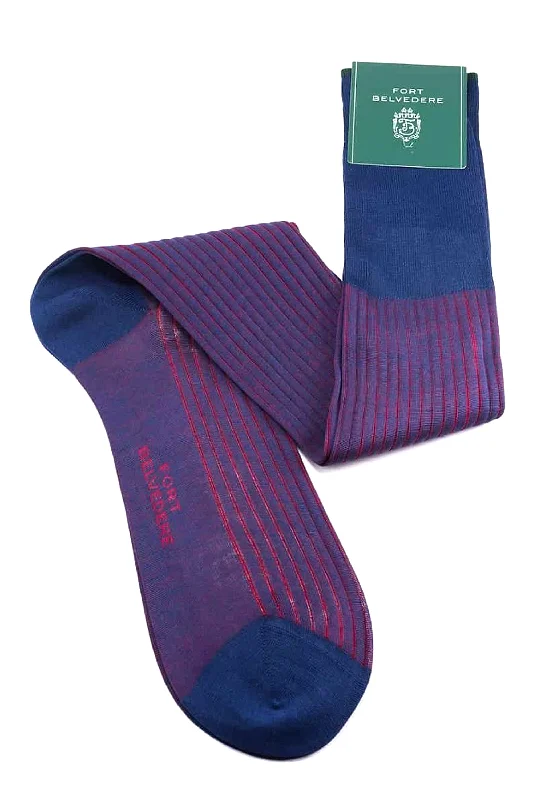 Light Navy & Red Shadow Stripe Ribbed Cotton Socks