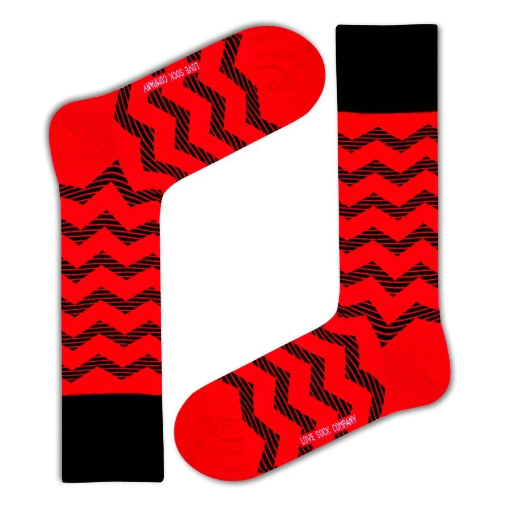 Zig Zag Men's Fun Dress socks with Stripes Red